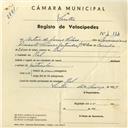 Registo de velocípede com o nº 4114, em nome de Artur de Jesus Claro, morador em Ral.