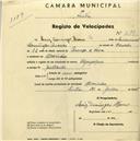 Registo de velocípede de marca Olympique, com o nº 2188, em nome de Luís Domingos Mouro, morador em Alvarinhos.