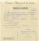 Registo de velocípede de marca Sachs, com o nº 7960, em nome de Fortunato da Conceição Pereira, morador em Colares.