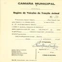 Registo de um veiculo de duas rodas tirado por um animal de espécie muar destinado a transporte de mercadorias em nome de Elisiário Manuel Tomásio, morador em Maceira.