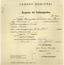 Registo de velocípede de marca Cicles R.P., com o nº 2661, em nome de Filipe Domingos Ferreira, morador em Faião.
