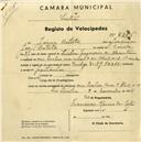 Registo de velocípede de marca Rudge, com o nº 2256, em nome de Jaime Batista, morador em Rua 9 de Abril nº 18, Queluz.