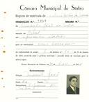 Registo de matricula de carroceiro em nome de Armando João da Silva, morador em Belas, com o nº de inscrição 1941.