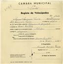 Registo de velocípede de marca Starden, com o nº 1818, em nome de Manuel Marques Faria, morador em Mem Martins.