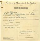 Registo de velocípede com o nº 7733, em nome de José Ferreira Bento, morador em Casal da Maquia, Sintra.