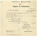 Registo de velocípede com o nº 2413, em nome de Maria Luísa de Andrade, moradora em Rio da Bica.