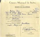 Registo de velocípede com o nº 9889, em nome de Rodrigo Dias, morador em Montelavar.
