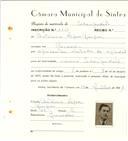 Registo de matricula de velocipedista em nome de António Lopes Gaspar, morador no Cacém, com o nº de inscrição 6553.