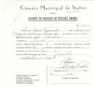 Registo de um veiculo de duas rodas tirado por um animal de espécie cavalar destinado a transporte de mercadorias em nome de Luís Gabriel Figueiredo, morador no Linhó.