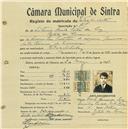Registo de matricula de velocipedista em nome de António Paulo Costa da Luz, morador em Castelo dos Mouros, com o nº de inscrição 719.
