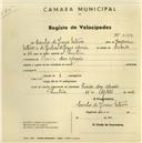 Registo de velocípede com o nº 2659, em nome de Carlos de Jesus Esteves, morador em Praia das Maçãs.