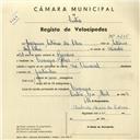 Registo de velocípede de marca Universal, com o nº 4165, em nome de Joaquim António da Silva, morador em Carenque.