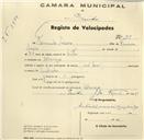 Registo de velocípede com o nº 79, em nome de Fernando Caeiro, morador em Albarraque.