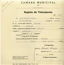 Registo de velocípede de marca Nacional, com o nº 2198, em nome de Jaime Vicente Paraizo, morador em Terrugem.
