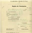 Registo de velocípede com o nº 2184, em nome de Maria de Luísa de Almeida [...] da Assunção, moradora em Mem Martins.