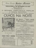 Programa do filme Olhos na Noite realizado por John Farrow  com a participação de Ray Milland, Charles Laugton, Maureen O'Sullivan, George Macready, Rita Johnson e Elsa Lanchester. 