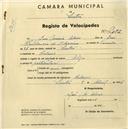 Registo de velocípede de marca Olga, com o nº 2452, em nome de José Maria Alves, morador em Colares.