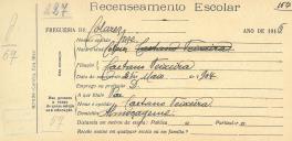 Recenseamento escolar de José Teixeira, filho de Caetano Teixeira, morador em Almoçageme.