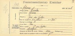 Recenseamento escolar de Carlos Costa, filho de José da Costa, morador no Mucifal.