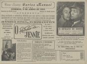 Programa do filme O Retrato de Jennie com a participação de Jennifer Jones e Joseph Cotten.