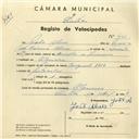Registo de velocípede com o nº 4166, em nome de João Alves, morador em Ulgueira.