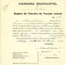 Registo de um veiculo de duas rodas tirado por dois animais de espécie muar destinado a transporte de mercadorias em nome de Manuel Marcos, morador na Quinta do Lobo em Albogas.