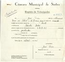 Registo de velocípede de marca Sachs, com o nº 8813, em nome de José Dias, morador em Idanha.