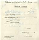 Registo de velocípede de marca Mariano, com o nº 4643, em nome de Augusto Queimadas, morador em Linhó.