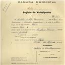 Registo de velocípede de marca Toman, com o nº 429, em nome de Amabelino da Silva Maximiano, morador em Fação.