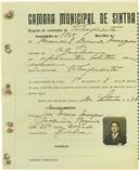 Registo de matricula de velocipedista em nome de Manuel .....  Marques, morador em Agualva, com o nº de inscrição 1565.