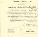 Registo de um veiculo de duas rodas tirado por dois animais de espécie bovina destinado a transporte de mercadorias em nome de João António Carlos, morador no Casal do Vale de São Martinho.