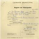 Registo de velocípede La Francaise Diamante, com o nº 2739, em nome de José Fernandes Lajoso, morador em Pendão.