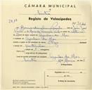 Registo de velocípede de marca Olga, com o nº 3542, em nome de Bernardino Assunção Paulo, morador em Azenhas do Mar.