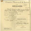 Registo de velocípede com o nº 5917, em nome de Vicente Veríssimo Lapa, morador em Ribeira de Sintra.
