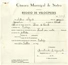 Registo de velocípede de marca Famel com motor, com o nº 9391, em nome de António Augusto, morador em A-da-Beja.