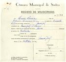 Registo de velocípede de marca Mavic, com o nº 9378, em nome de Luís Leiria, morador em Mucifal.