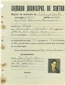 Registo de matricula de velocipedista em nome de João Oliveira Quaresma, morador no Linhó, com o nº de inscrição 1073.