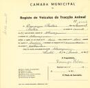 Registo de um veiculo de duas rodas tirado por dois animais de espécie bovina destinado a transporte de mercadorias em nome de Domingos Baleia, morador em Almorquim.