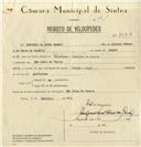 Registo de velocípede de marca Raio, com o nº 8266, em nome de Domingos da Costa Rabaça, morador em S. Pedro de Sintra.