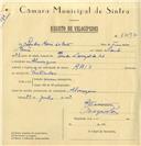 Registo de velocípede de marca Raio, com o nº 6492, em nome de Lidio Maria da Costa, morador em Almoçageme.
