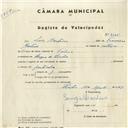 Registo de velocípede com o nº 4365, em nome de Luís Martins, morador em Várzea de Sintra.