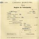 Registo de velocípede de marca Soltex, com o nº 2899, em nome de António Domingos Júnior, morador em Sintra.