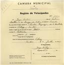 Registo de velocípede de marca Nadir, com o nº 1923, em nome de Jorge Matias, morador em Cabriz.