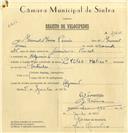 Registo de velocípede de marca Cicles Helios, com o nº 7125, em nome de Manuel  Maria Pereira, morador em Algueirão.