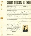 Registo de matricula de carroceiro de 2 ou mais animais em nome de Maximina Maria Tomé, moradora em Alvarinhos, com o nº de inscrição 1921.
