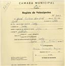 Registo de velocípede de marca Olga, com o nº 2023, em nome de Manuel Guilherme Abreu Costa, morador em Queluz.
