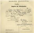 Registo de velocípede de marca Peugeot, com o nº 439, em nome de António Simões Batista Júnior, morador em Pero Pinheiro.