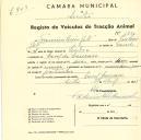 Registo de um veiculo de duas rodas tirado por um animal de espécie muar destinado a transporte de mercadorias em nome de Francisco Luís Gato, morador em Casal de Camara.