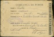 Pagamento do imposto de rendimento de foros de pomares, terras e vinhas referente ao ano de 1910.
