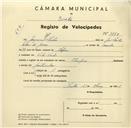 Registo de velocípede de marca Olympique, com o nº 3550, em nome de Joaquim Olaia Leitão, morador em Vila Verde.
